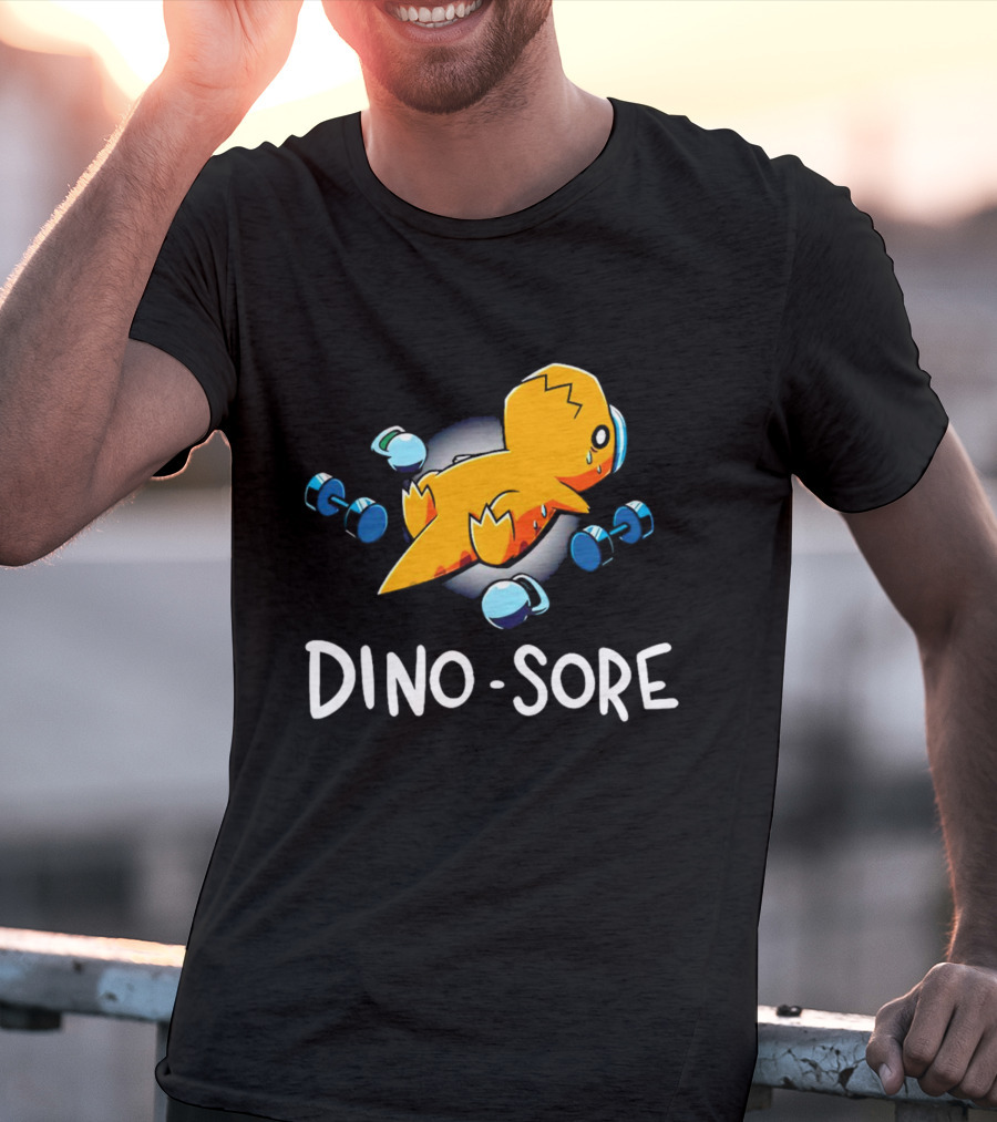 Elspeth Eastman Dino Sore Cute Tired Dinosaur With Weights T-Shirt
