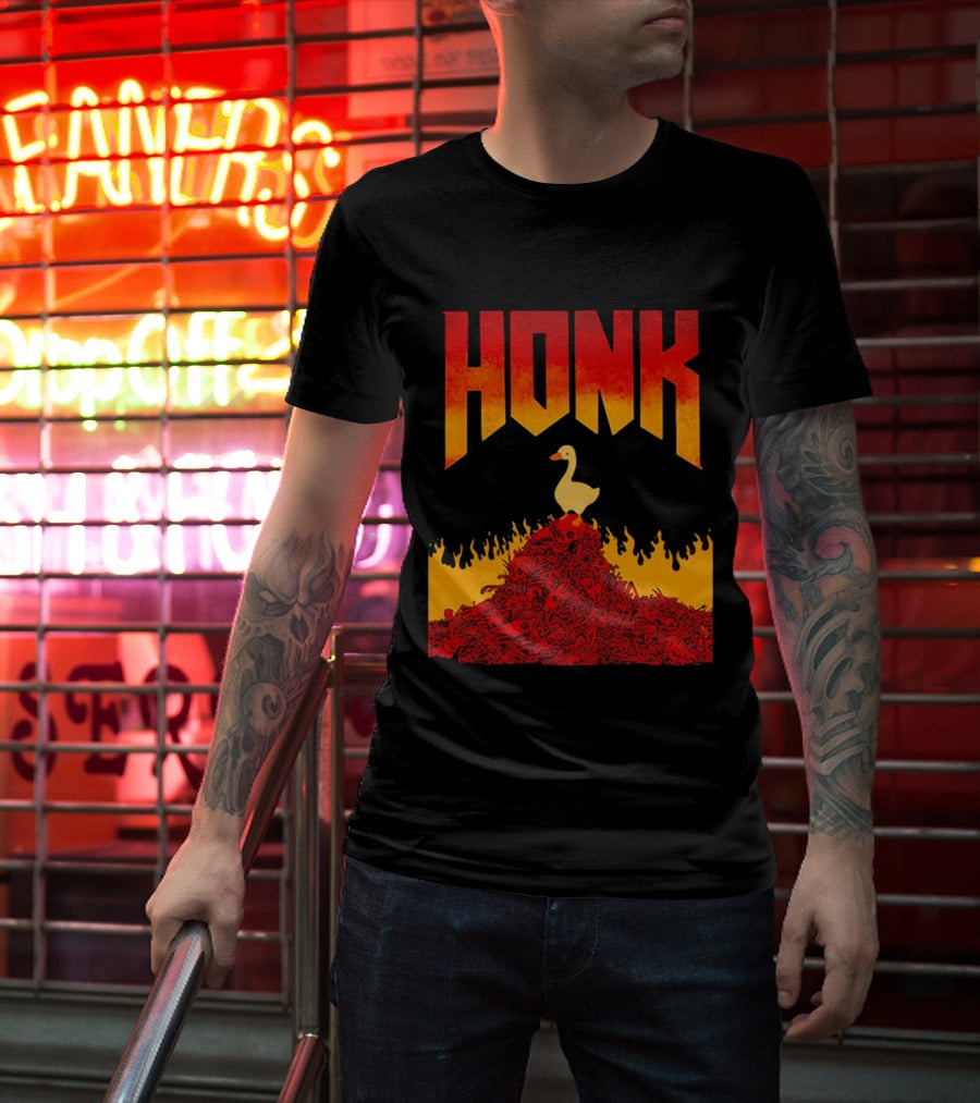 Honk Goose On Fiery Doom Inspired Mountain T-Shirt