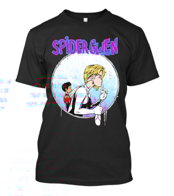 Spider-Gwen Silence Gesture With Spider Emblem Background T-Shirt