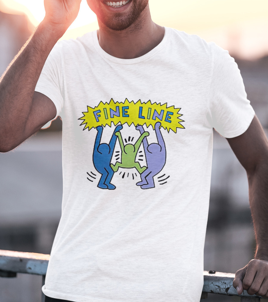 Fine Line Colorful Figures In Haring T-Shirt