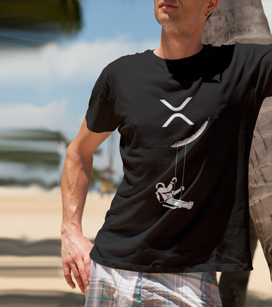 XRP Astronaut Swinging Under Crescent Moon T-Shirt