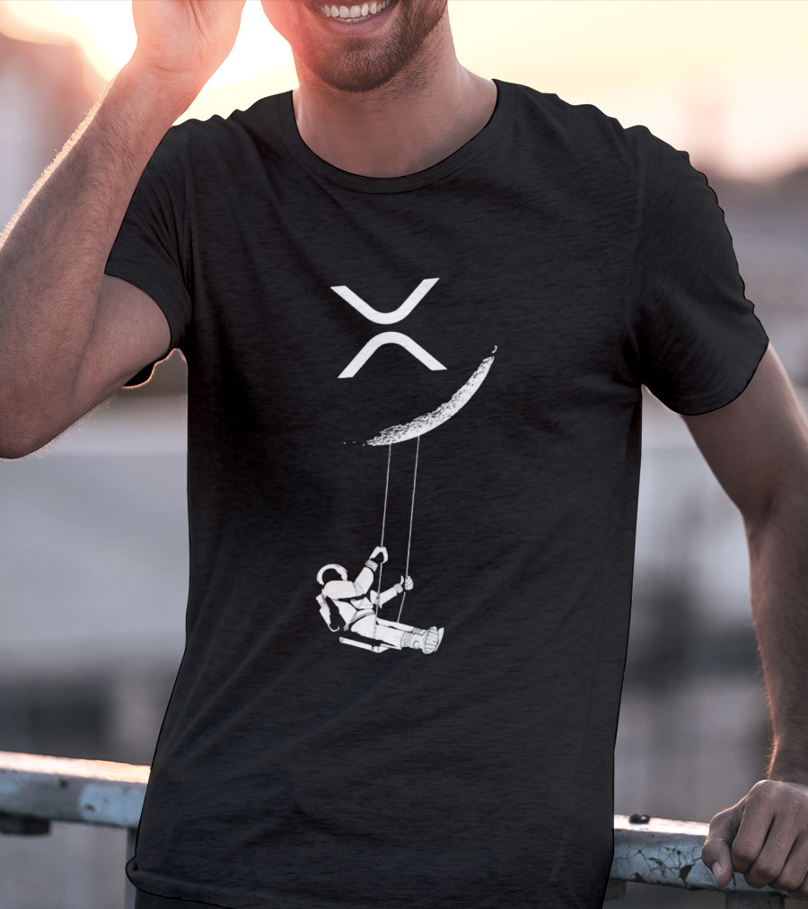 XRP Astronaut Swinging Under Crescent Moon T-Shirt