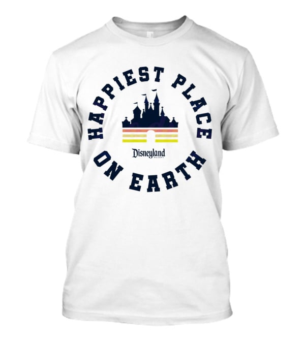 Happiest Place On Earth Disneyland Castle Icon With Stripes T-Shirt
