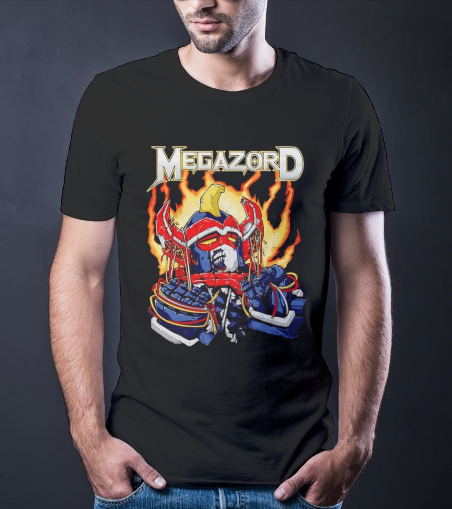 Megazord Power Rangers Mighty Morphin Flaming Robot Head T-Shirt