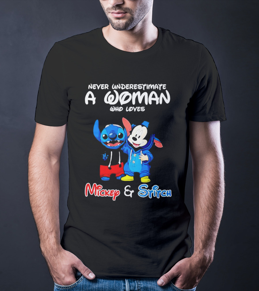 Never Underestimate A Woman Who Loves Mickey And Stitch T-Shirt