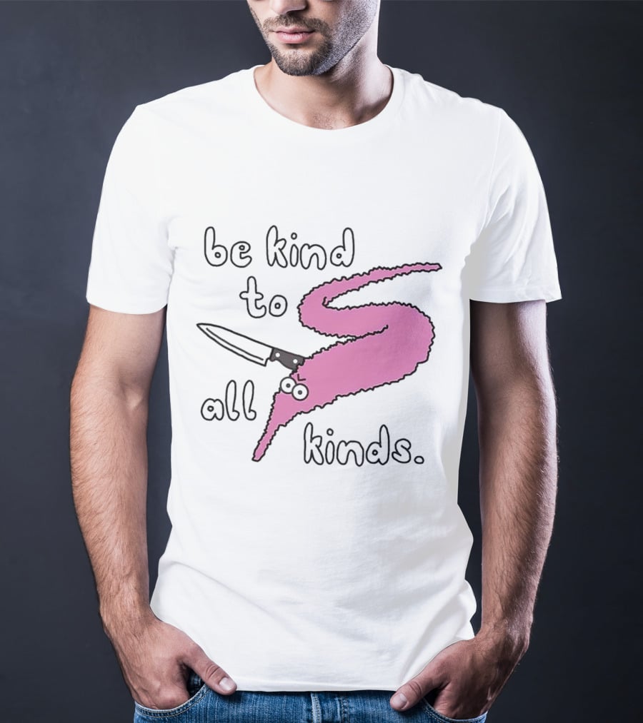 Be Kind To All Kinds Pink Squiggle Worm With Knife T-Shirt