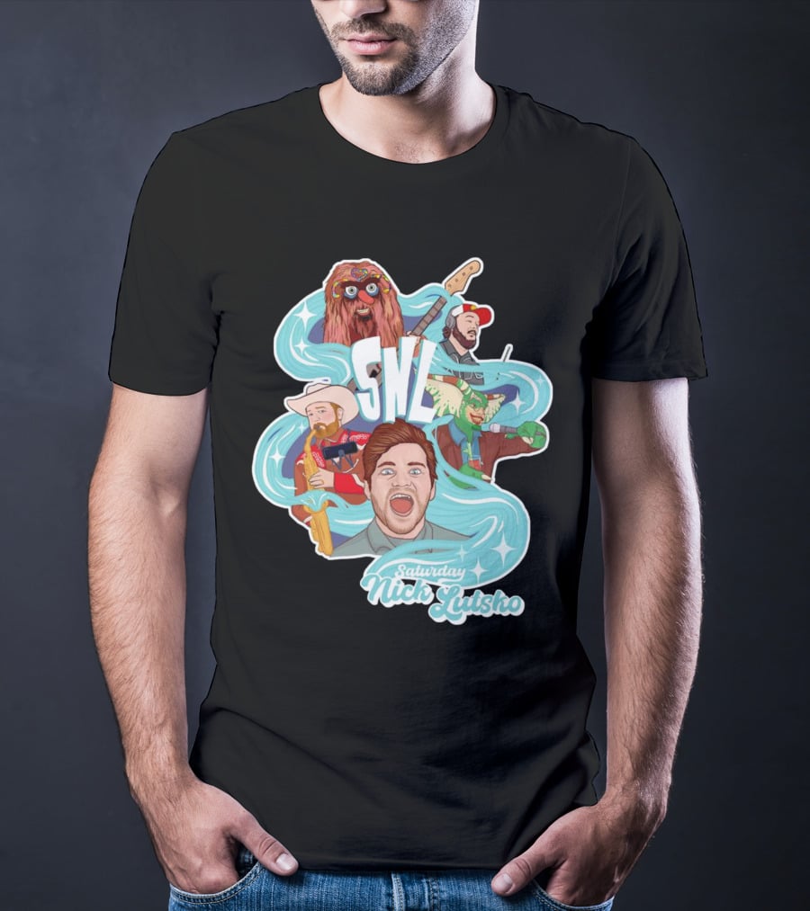 Saturday Nick Lutsko SNL Characters And Music Elements T-Shirt