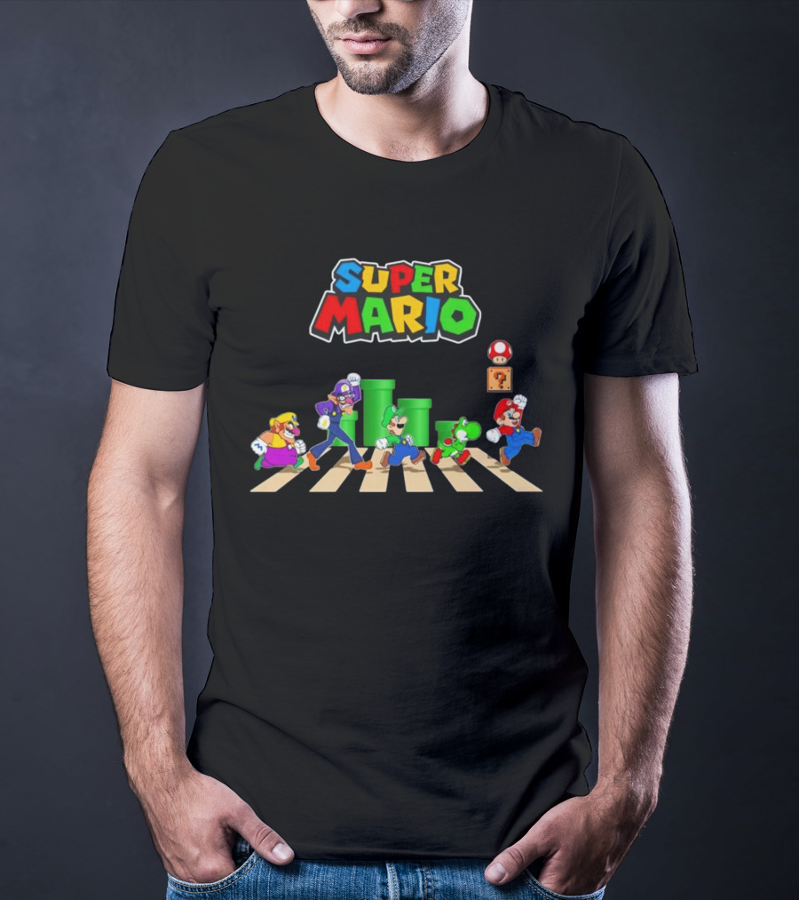 Super Mario Characters Abbey Road Crosswalk With Luigi Yoshi And Waluigi T-Shirt