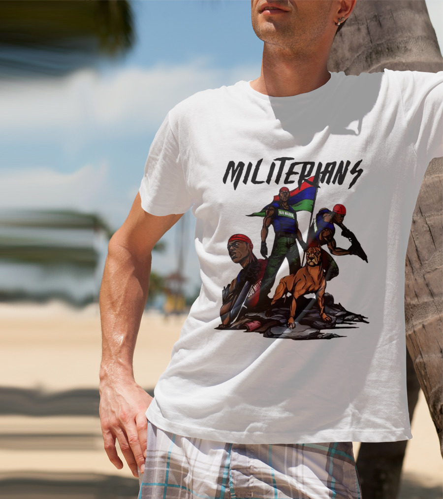 Beautiful And Brutal Militerians With Warrior Dog And Flag Display T-Shirt