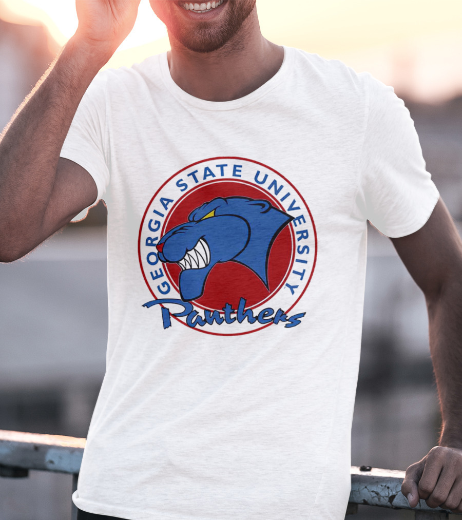 Georgia State University Panthers Blue Panther Head On Red Circle T-Shirt