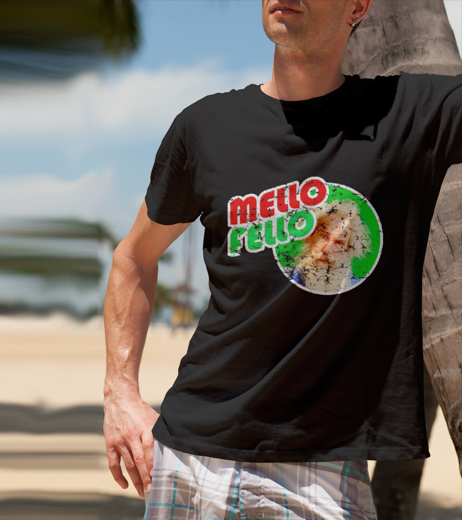 Mello Fello Vintage Distressed Green Red Circle With Bearded Man T-Shirt