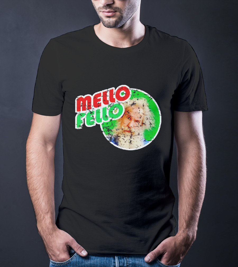 Mello Fello Vintage Distressed Green Red Circle With Bearded Man T-Shirt