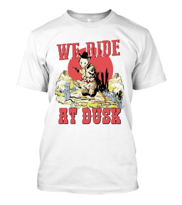 Raccoon Cowboy Desert Adventure We Ride At Dusk T-Shirt