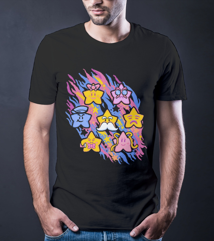 Paper Mario Star Spirits Characters With Colorful Background T-Shirt