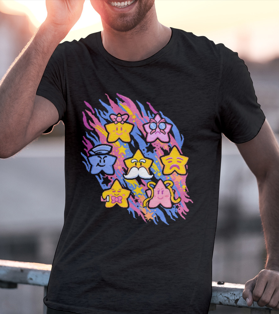 Paper Mario Star Spirits Characters With Colorful Background T-Shirt