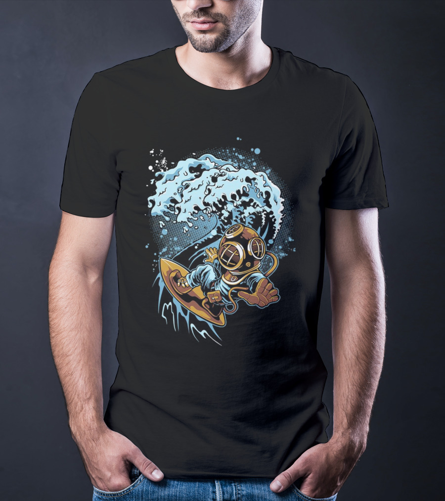 Vintage Diver Riding Cosmic Wave T-Shirt