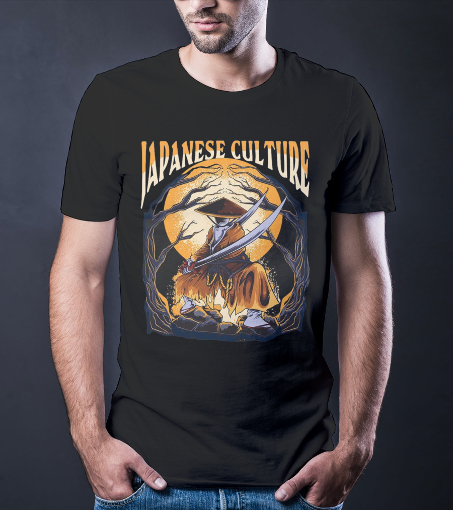Samurai And Japanese Culture Moonlit Warrior Scene T-Shirt