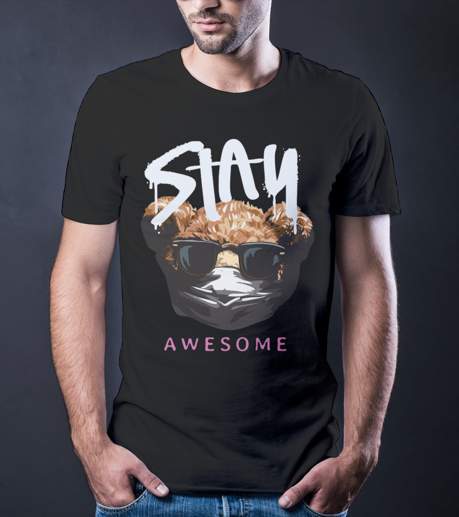 Stay Awesome Masked Bear With Sunglasses T-Shirt