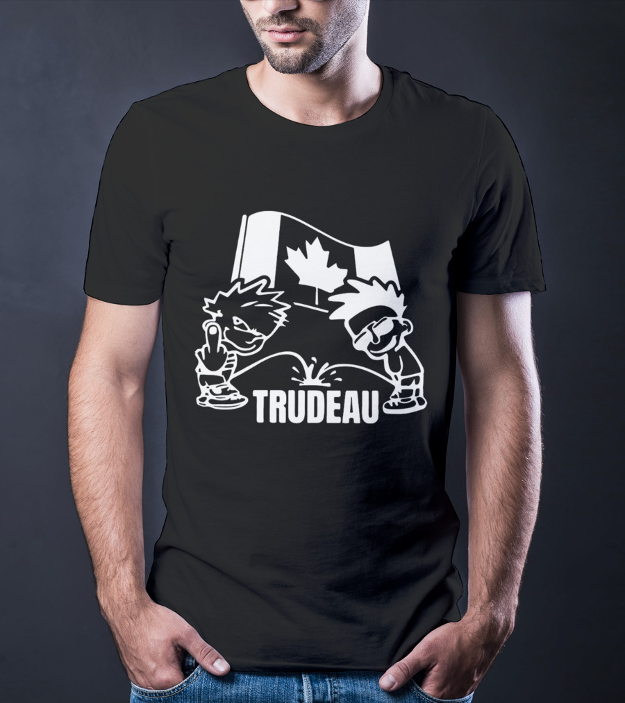 Trudeau Cartoon Characters With Middle Finger And Canadian Flag T-Shirt