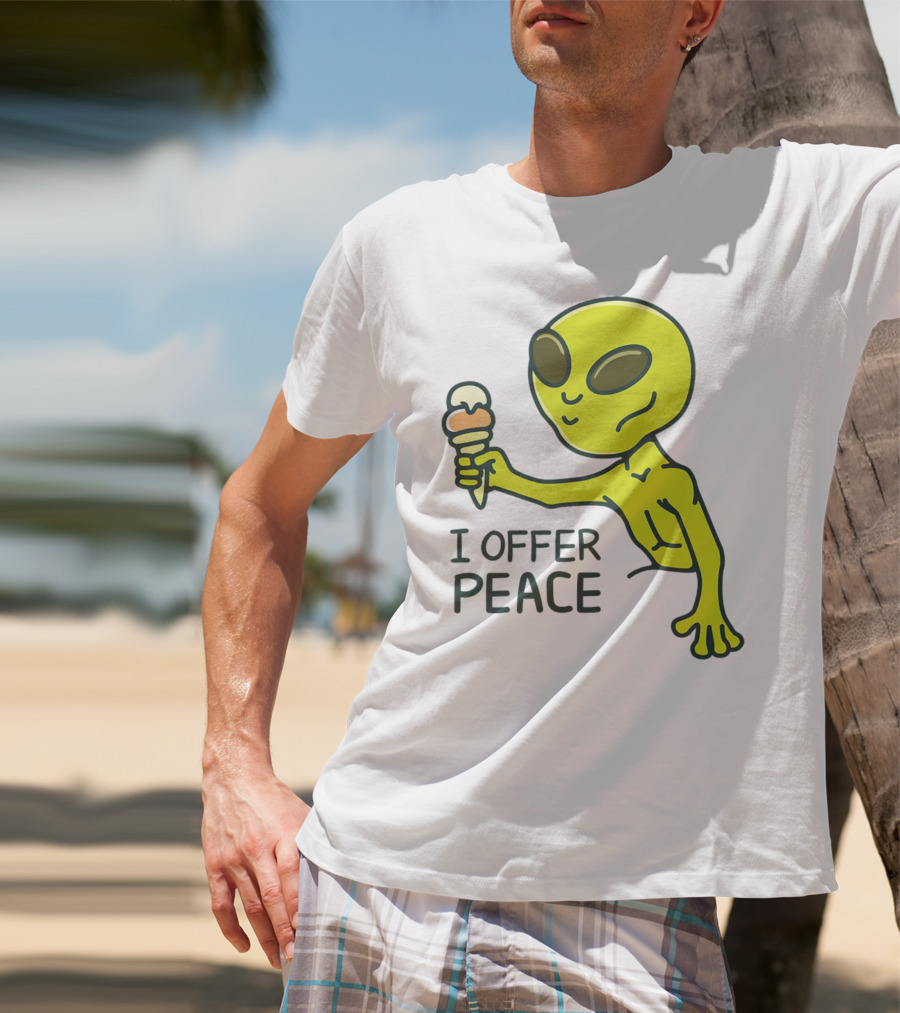 Alien Offering Peace With Ice Cream Cone T-Shirt