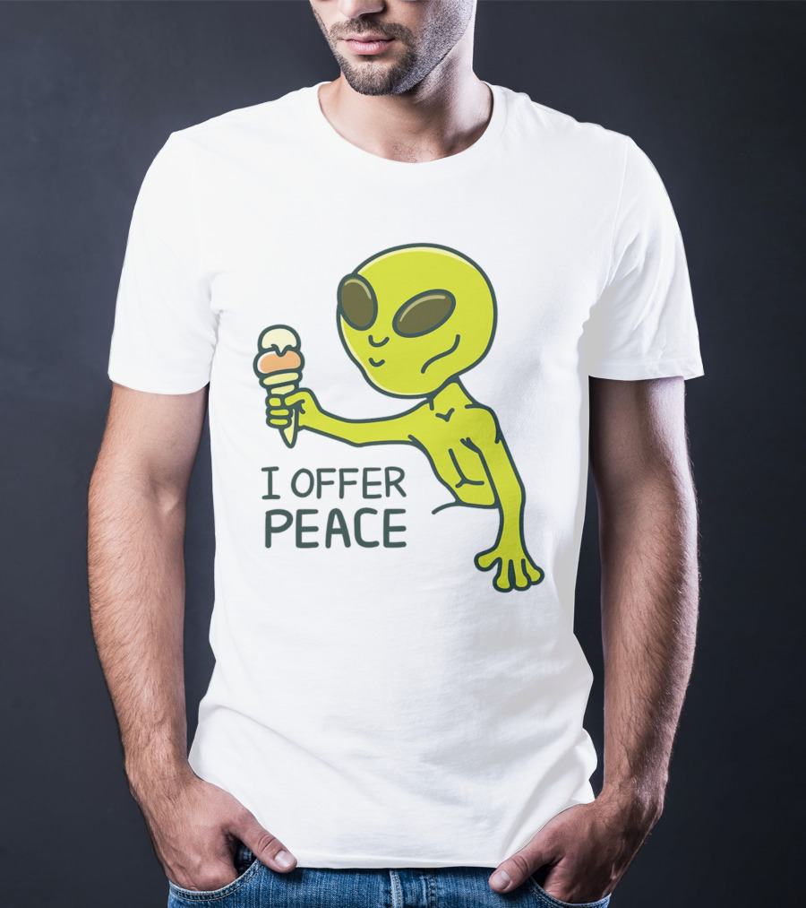 Alien Offering Peace With Ice Cream Cone T-Shirt