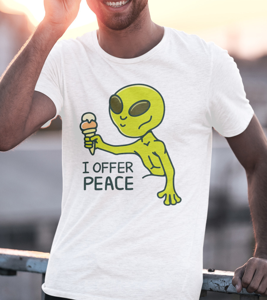 Alien Offering Peace With Ice Cream Cone T-Shirt