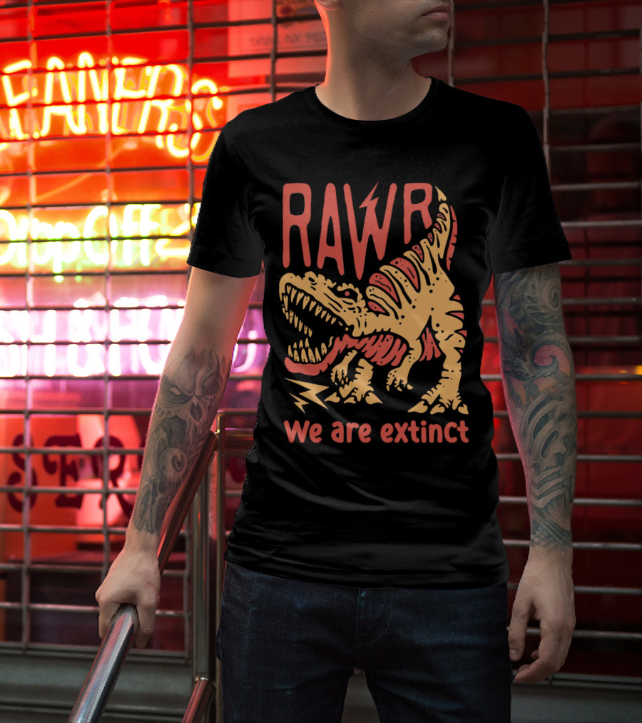 RAWR Dinosaur We Are Extinct Red And Yellow T-Shirt