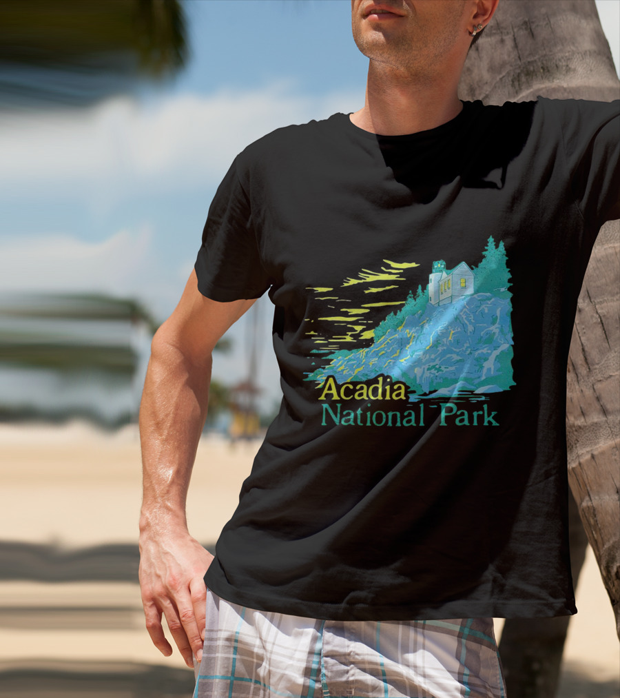 Acadia National Park Scenic Lighthouse And Rocky Cliff T-Shirt