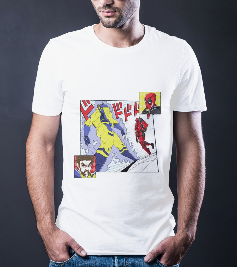 Intimate Enemies Deadpool Confrontation With Wolverine Comic Style Panel T-Shirt