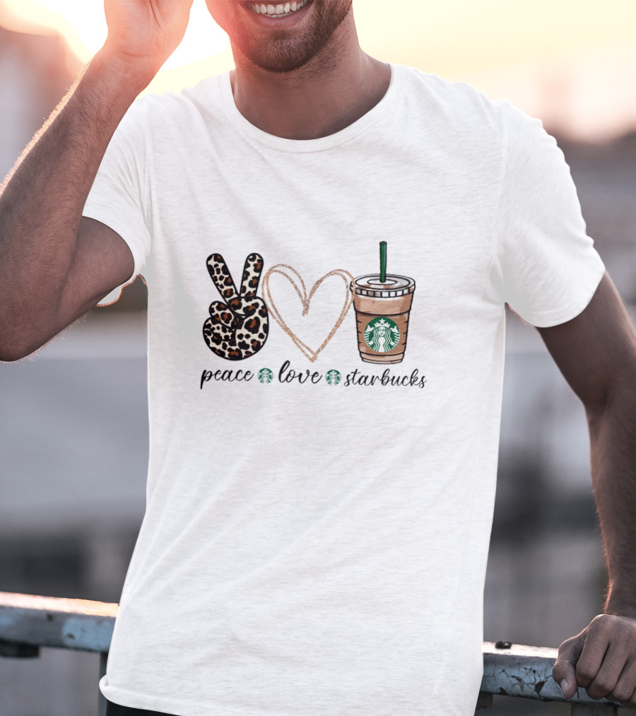 Peace Love Starbucks Leopard Print Latte T-Shirt