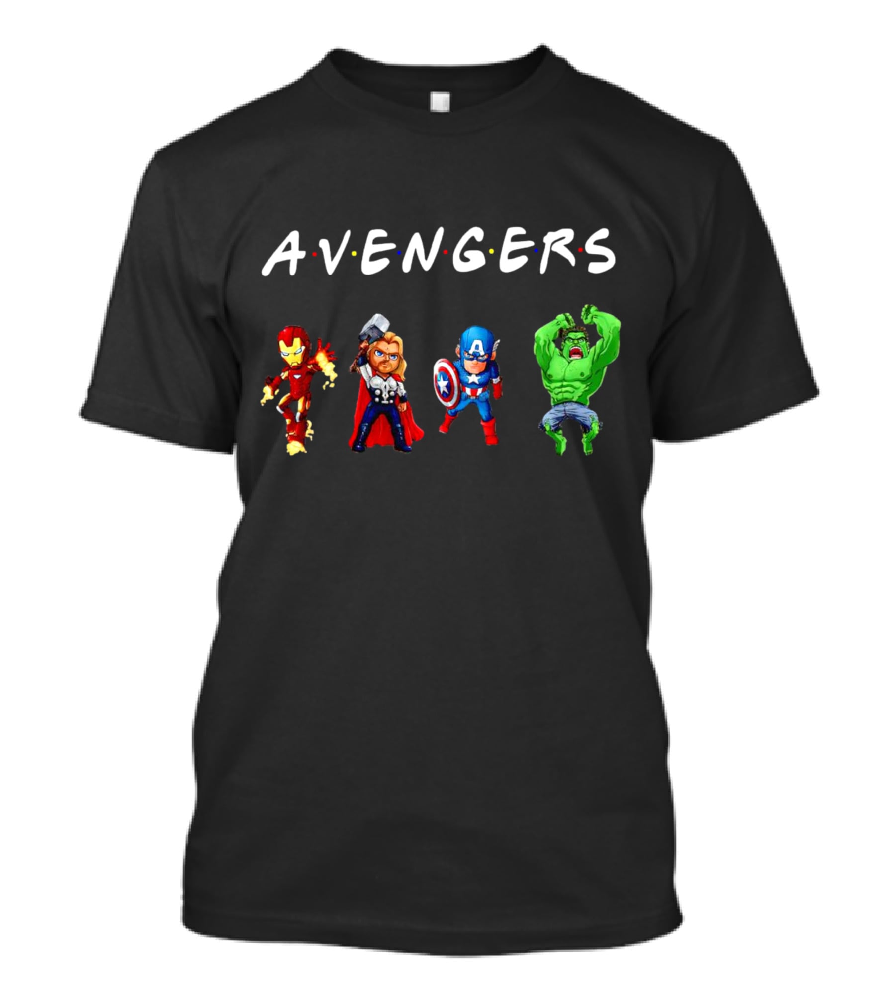 Avengers Iron Man Thor Captain America Hulk Chibi Characters T-Shirt