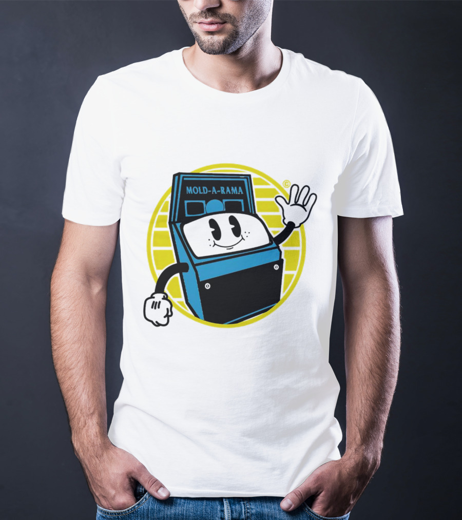 Mold-A-Rama Smiling Machine Icon With Yellow Circle Background T-Shirt