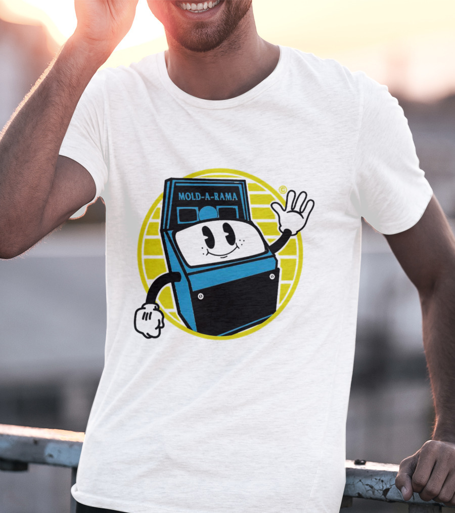 Mold-A-Rama Smiling Machine Icon With Yellow Circle Background T-Shirt