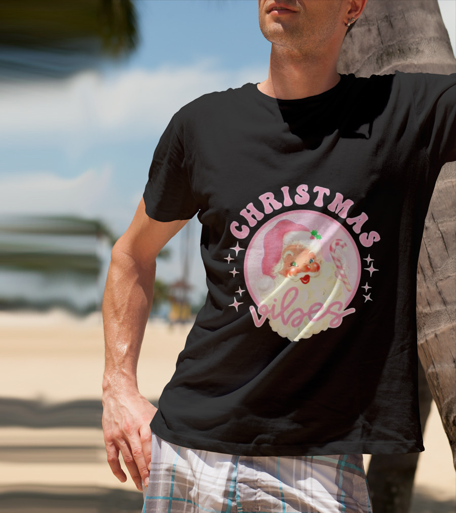 Christmas Vibes Santa Claus Candy Cane Retro Holiday T-Shirt