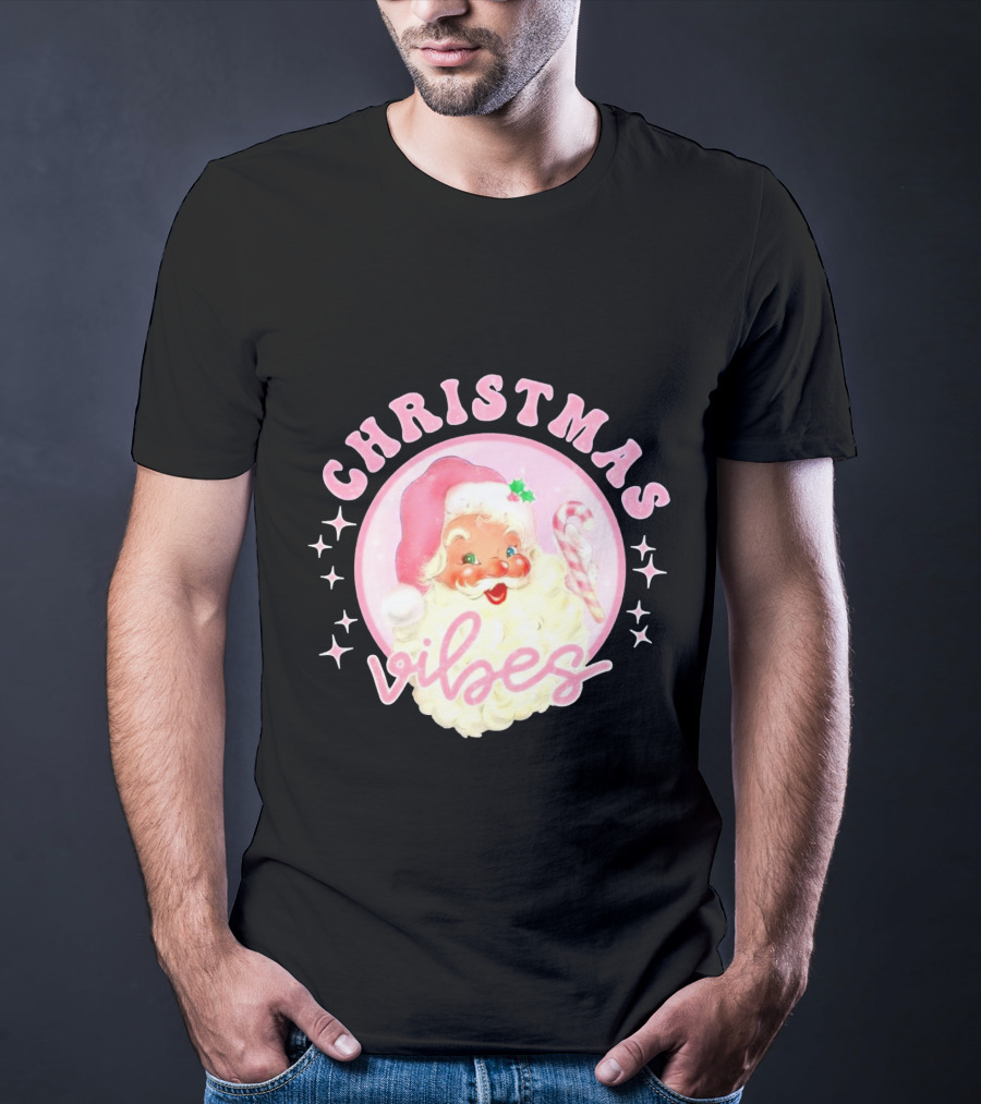 Christmas Vibes Santa Claus Candy Cane Retro Holiday T-Shirt