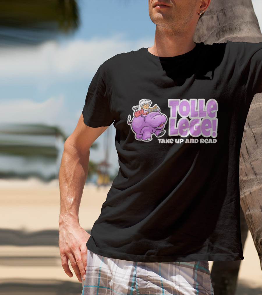 Tolle Lege Take Up And Read Purple Hippo And Child Reading T-Shirt