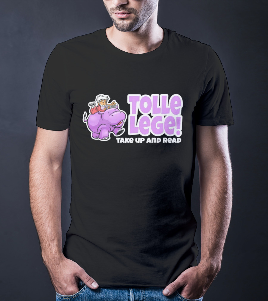 Tolle Lege Take Up And Read Purple Hippo And Child Reading T-Shirt