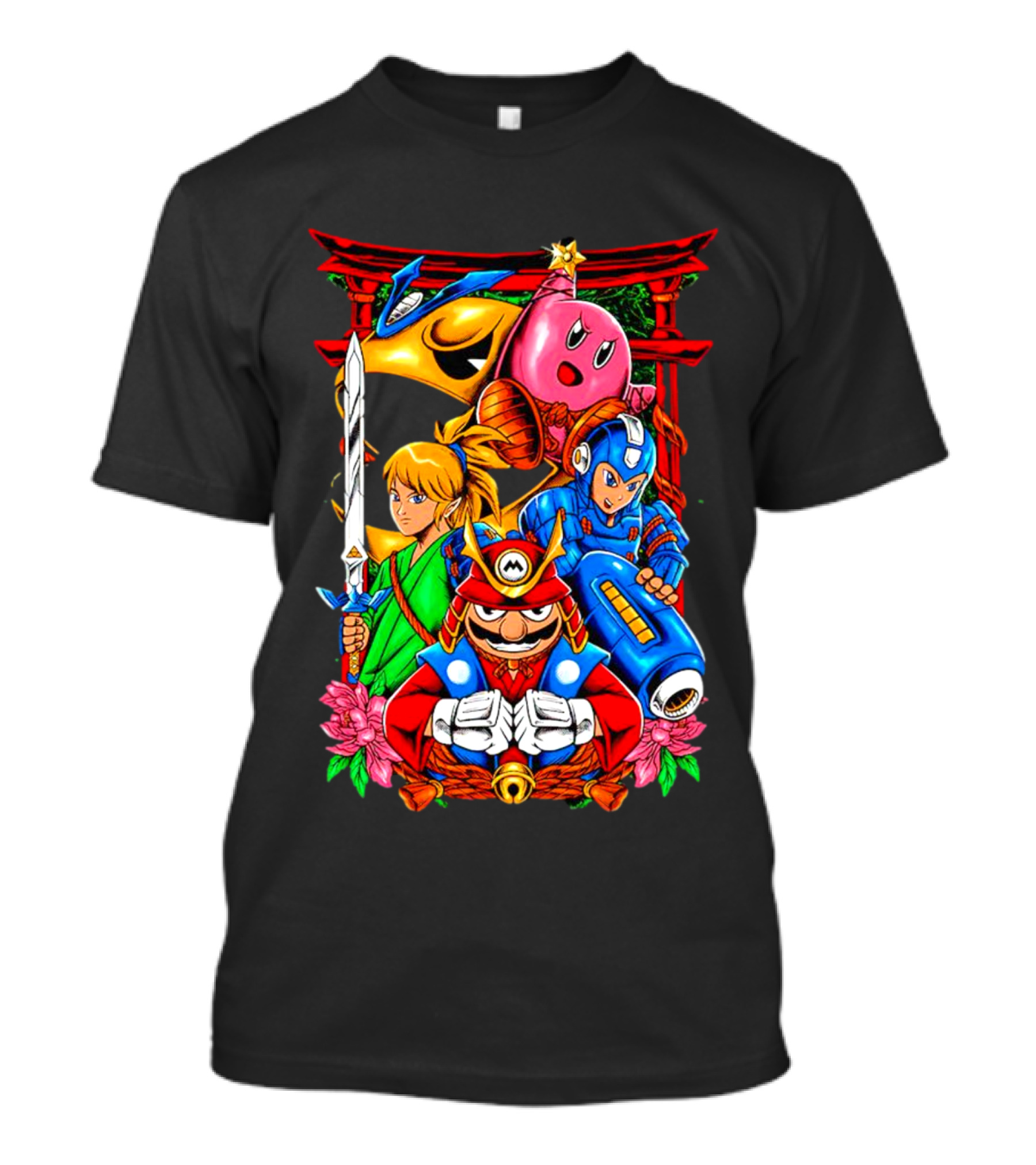 Game Heroes Showcase Pac-Man Kirby Link Mega Man Mario Collaboration T-Shirt