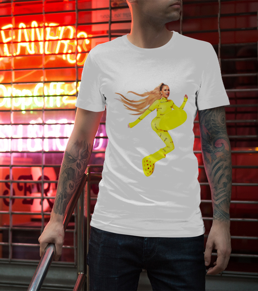 Paris Hilton Yellow Slime Crocs Big Yellow Boot T-Shirt