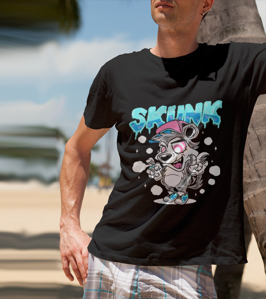 Skunk Grafiti Cartoon Hip Hop Character With Cap And Spray Paint T-Shirt