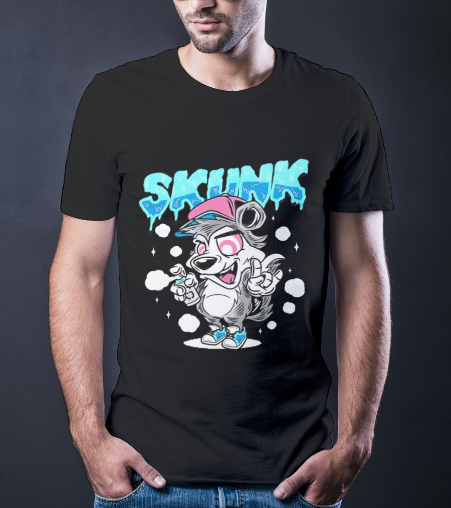 Skunk Grafiti Cartoon Hip Hop Character With Cap And Spray Paint T-Shirt