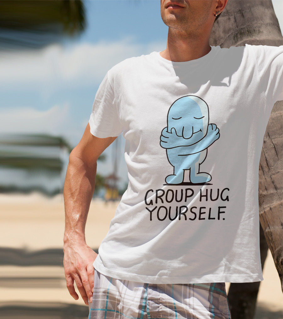 Group Hug Yourself Blue Cartoon Character Self-Embrace T-Shirt