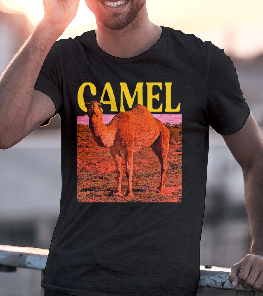 Camel In Vibrant Orange Desert Landscape T-Shirt
