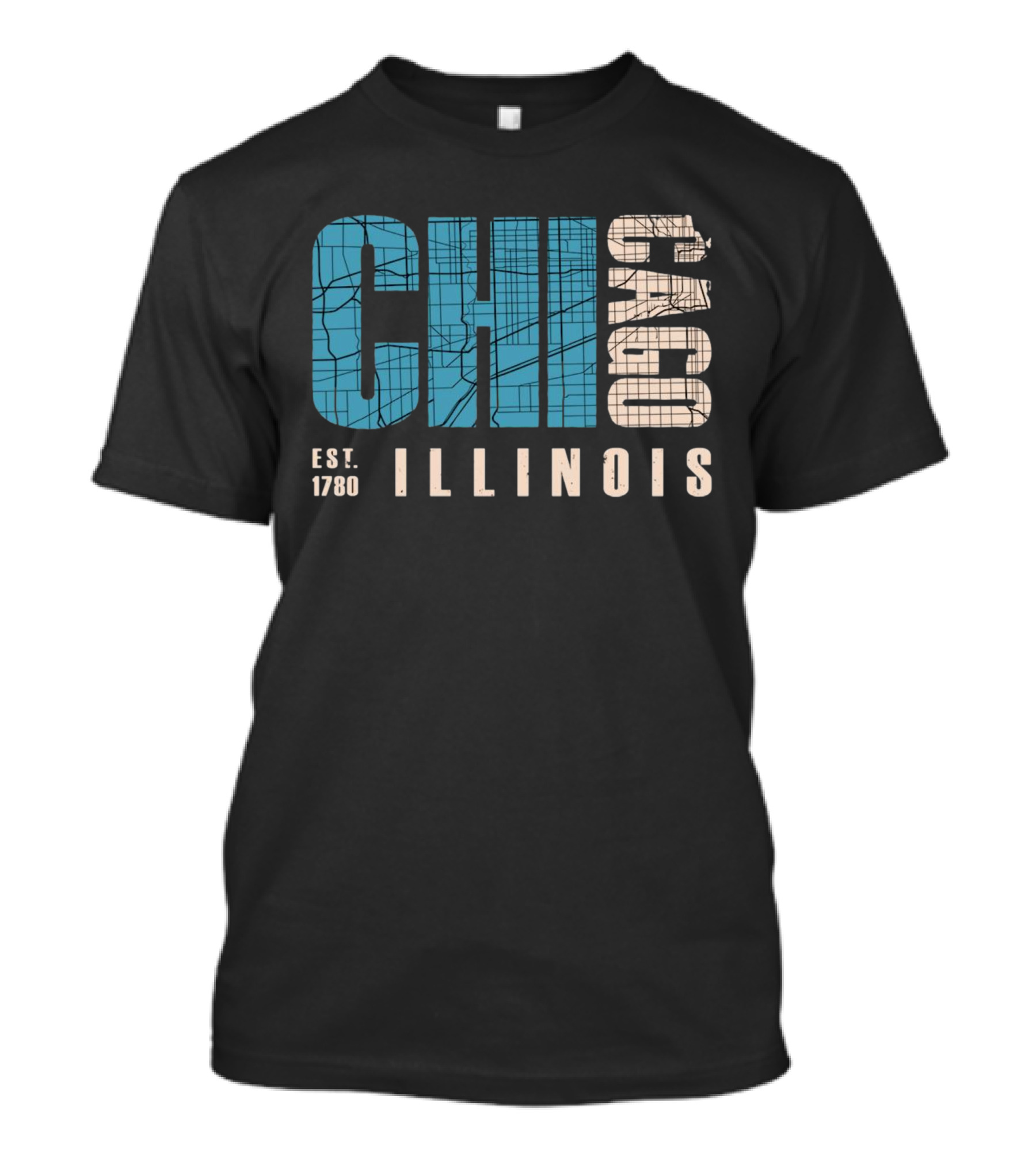 CHI Chicago Illinois Est. 1780 Map Typography T-Shirt