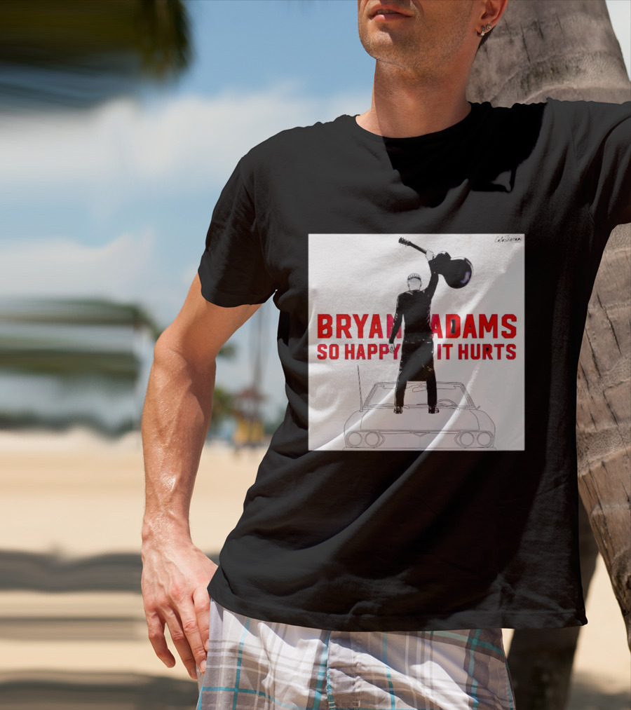 Bryan Adams So Happy It Hurts Album Cover Art Standing On Car With Guitar T-Shirt