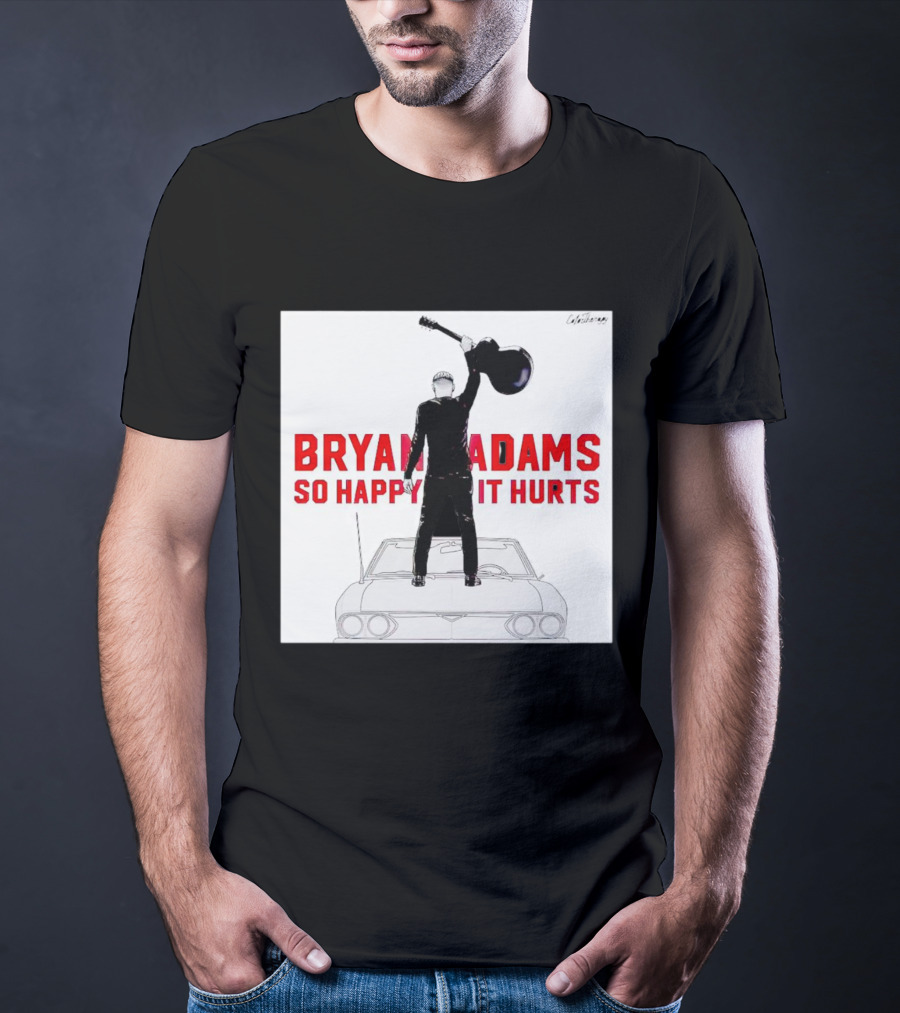 Bryan Adams So Happy It Hurts Album Cover Art Standing On Car With Guitar T-Shirt