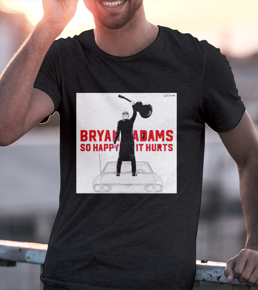 Bryan Adams So Happy It Hurts Album Cover Art Standing On Car With Guitar T-Shirt
