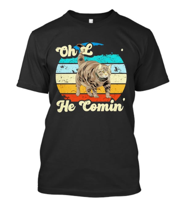 Oh Lawd He Comin Vintage Cat Retro Stripes T-Shirt