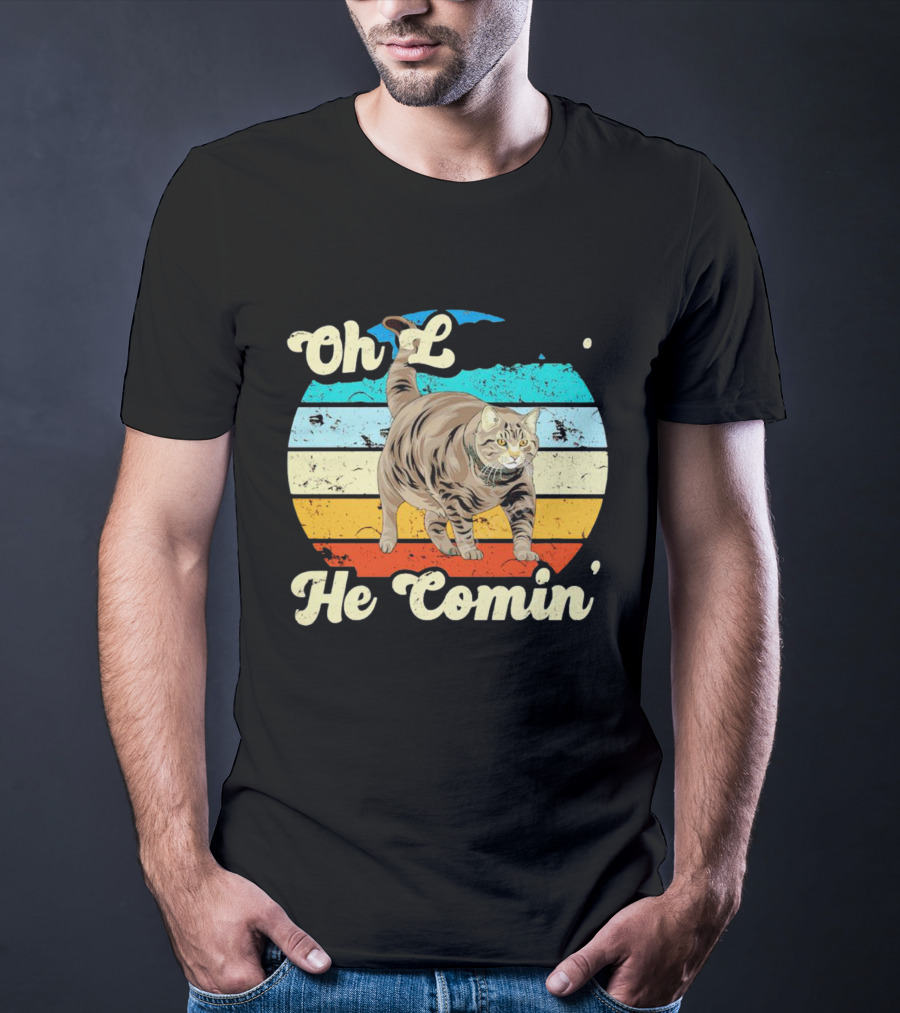 Oh Lawd He Comin Vintage Cat Retro Stripes T-Shirt