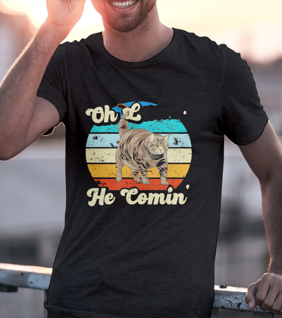Oh Lawd He Comin Vintage Cat Retro Stripes T-Shirt